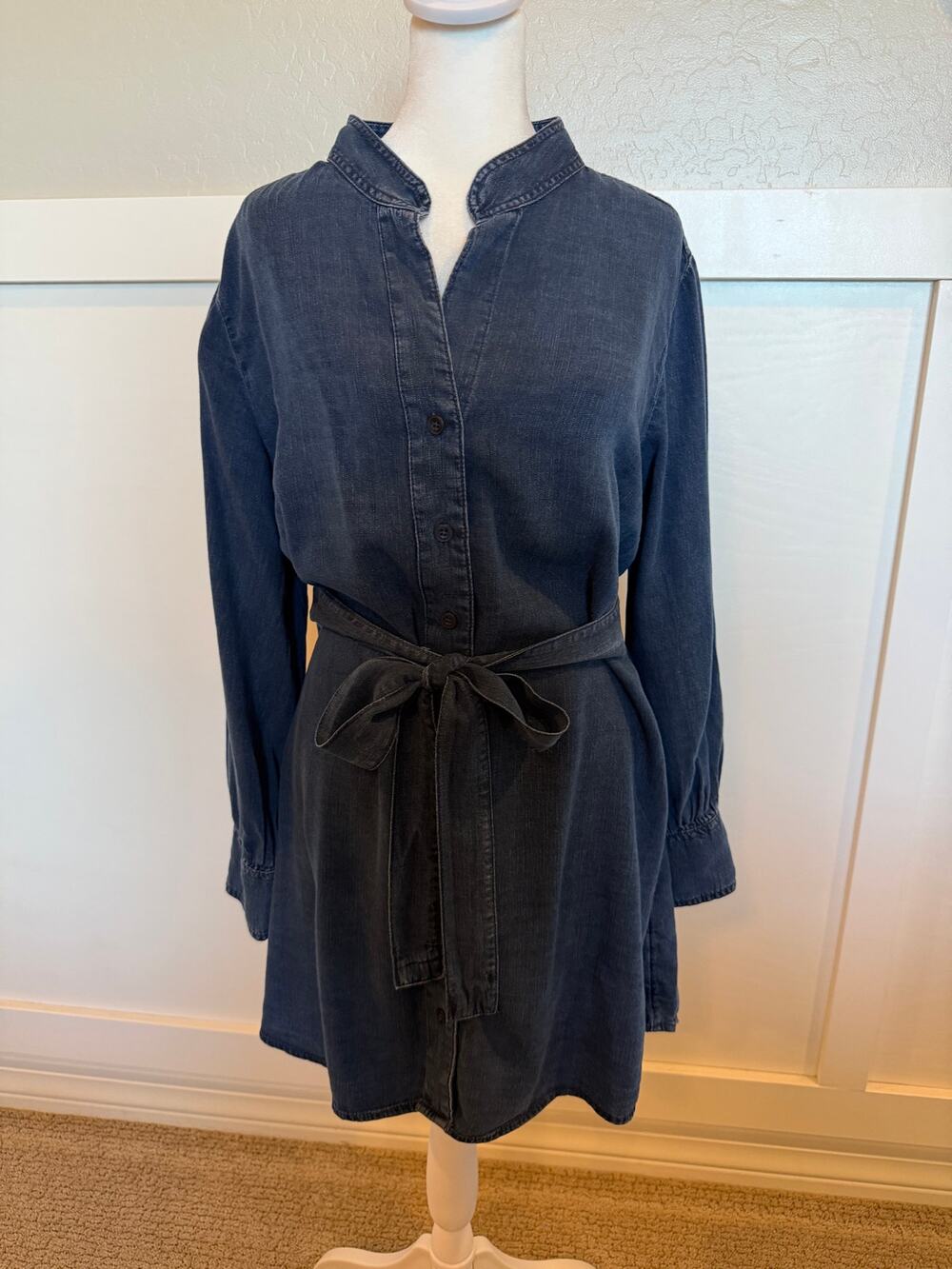 Banana Republic Dark Denim Chambray Belted Shirt Dress Small Lyocell